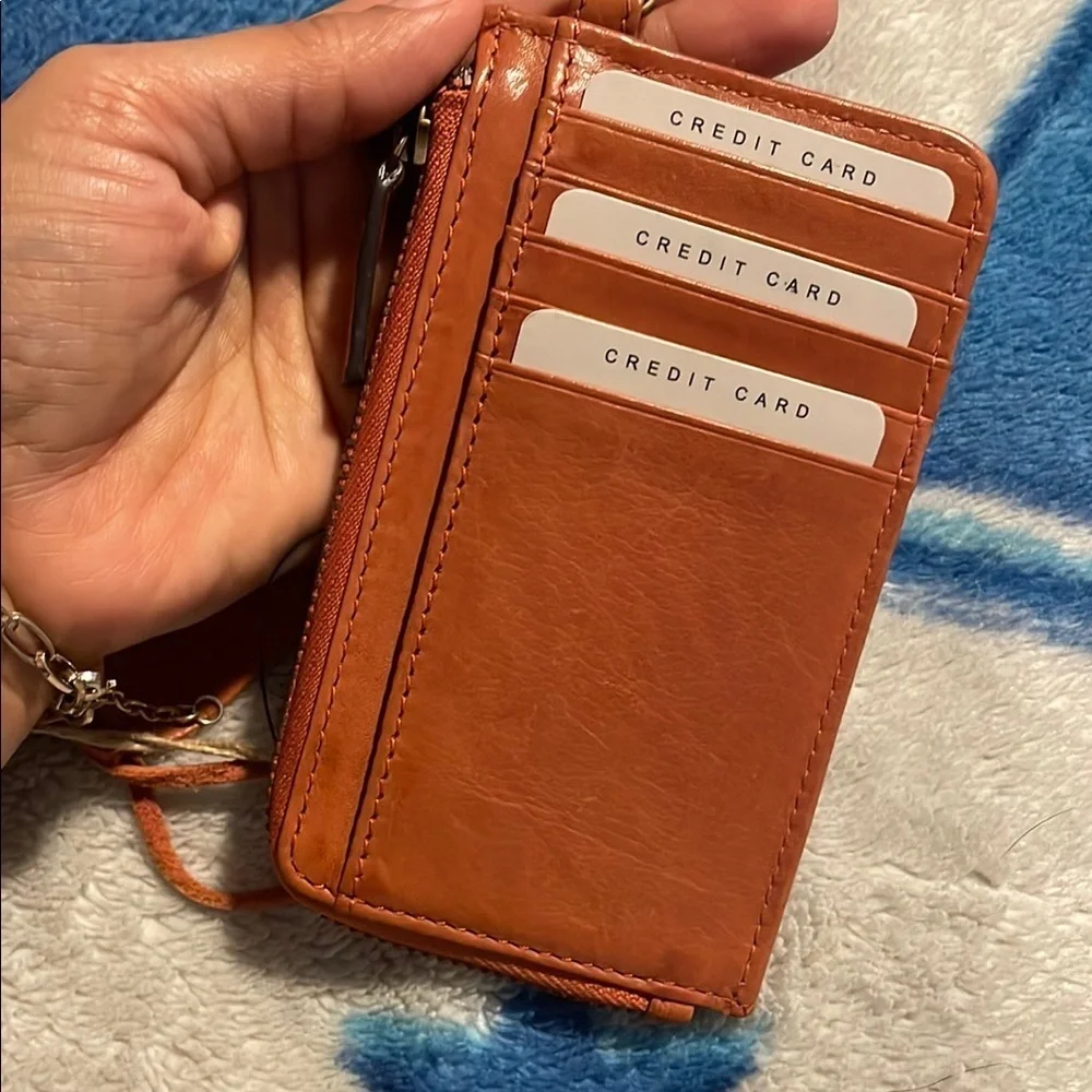 Embossed Leather Wristlet in Rich Brown